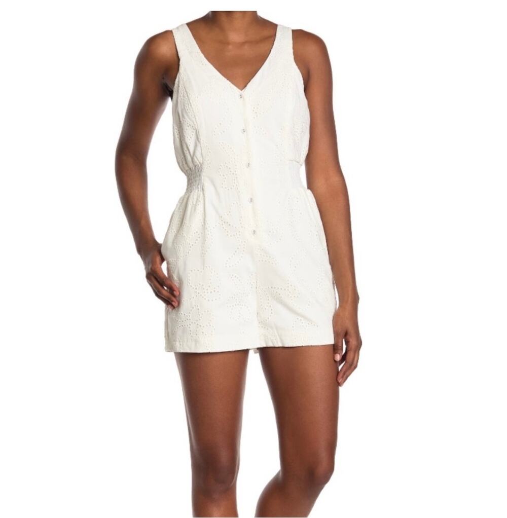 Parker Lorna Cotton Eyelet Tie-Back Cutout White Romper Size 2